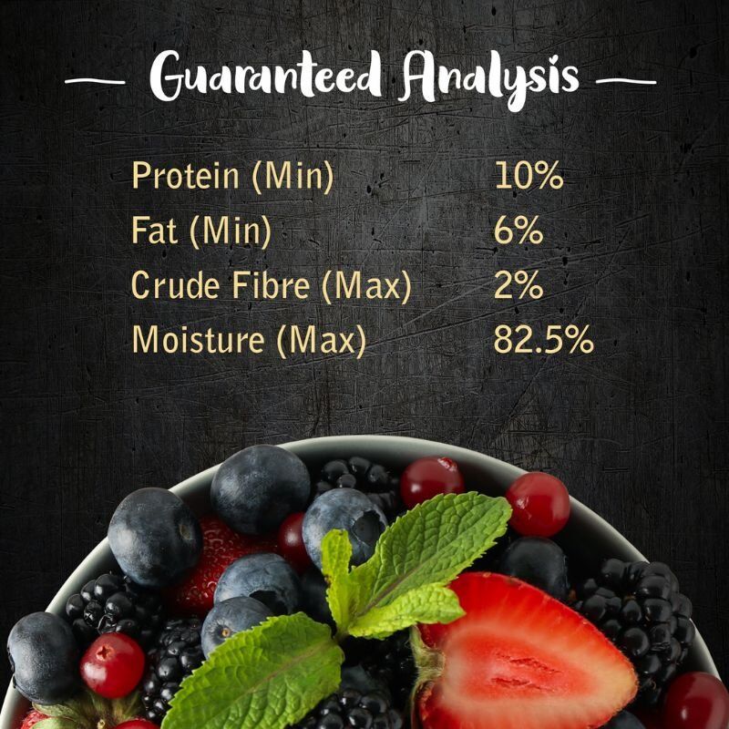 Drools Wet Food for Puppies - Gourmet Bites - Vikas Khanna Recipe - Very Berry Chicken - Chunks in Gravy - Analysis