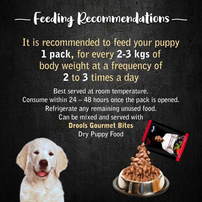 Drools Wet Food for Puppies - Gourmet Bites - Vikas Khanna Recipe - Very Berry Chicken - Chunks in Gravy - Guidelines