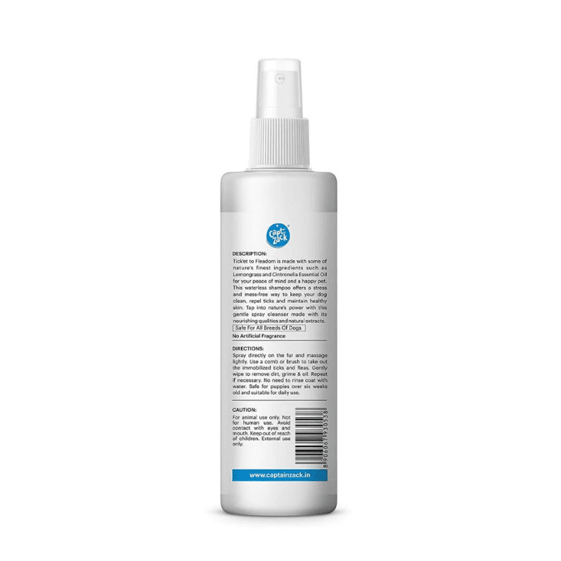 Captain Zack Waterless Flea & Tick Shampoo - Tick'et to Fleadom - 250ml - Back