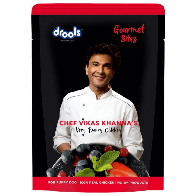 Drools Wet Food for Puppies - Gourmet Bites - Vikas Khanna Recipe - Very Berry Chicken - Chunks in Gravy