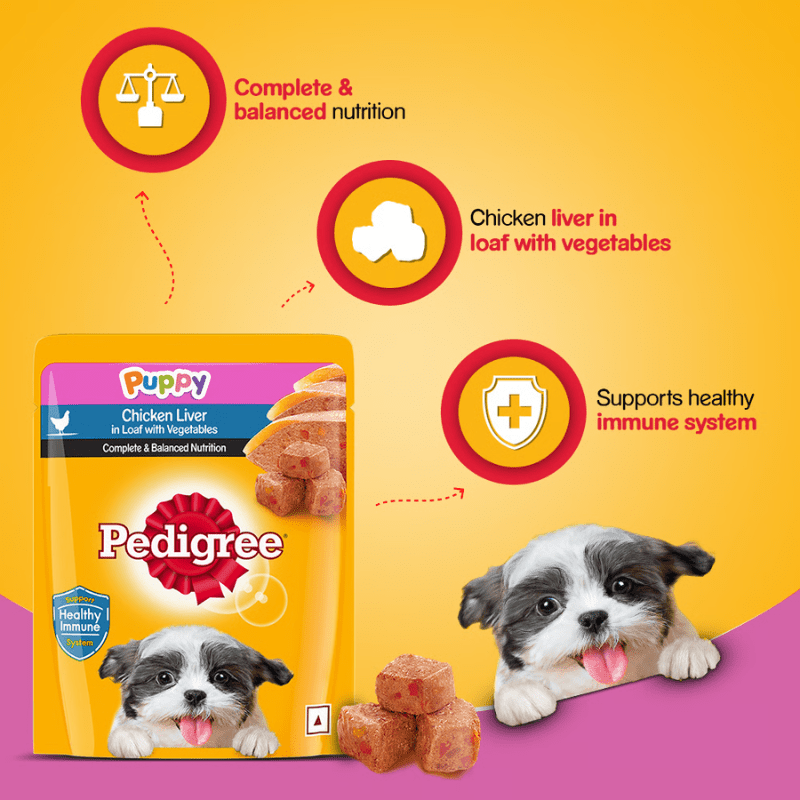 Pedigree Puppy Wet Dog Food, Chicken Liver Flavour in Loaf with Vegetables - Benefits