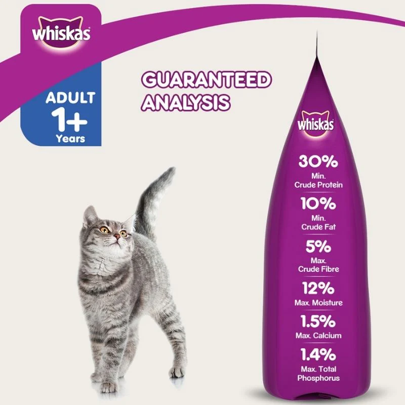 Whiskas Dry Cat Food for Adult Cats (1+ Years), For Healthy Skin & Coat - Analysis