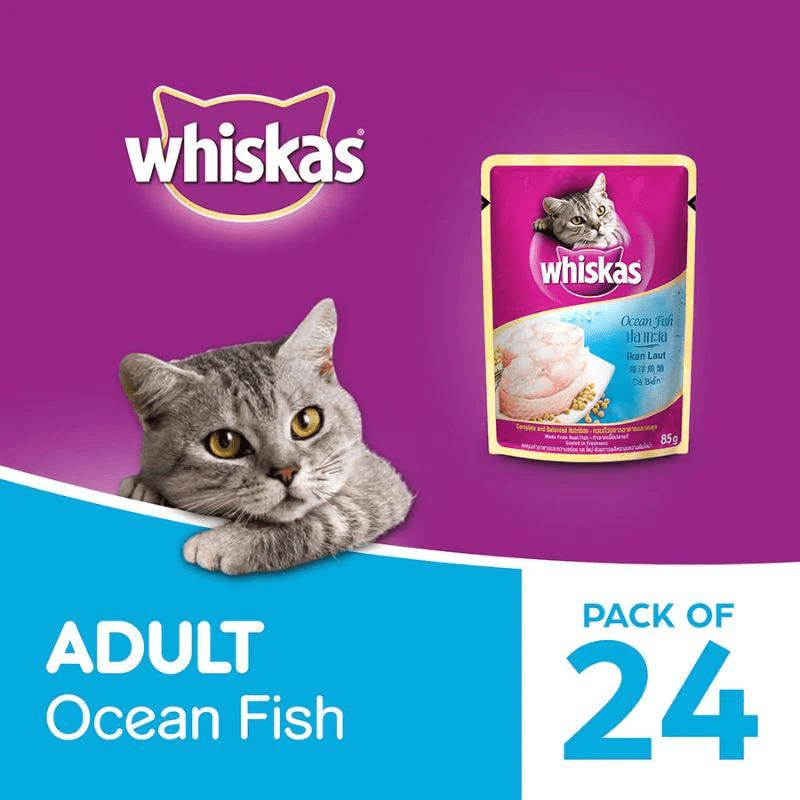 Whiskas Adult (1+ year) Wet Cat Food - Ocean Fish - (80g x 24 Pouches) - Information